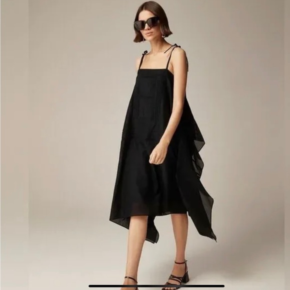 NWT J CREW Handkerchief midi dress in black - Picture 3 of 7